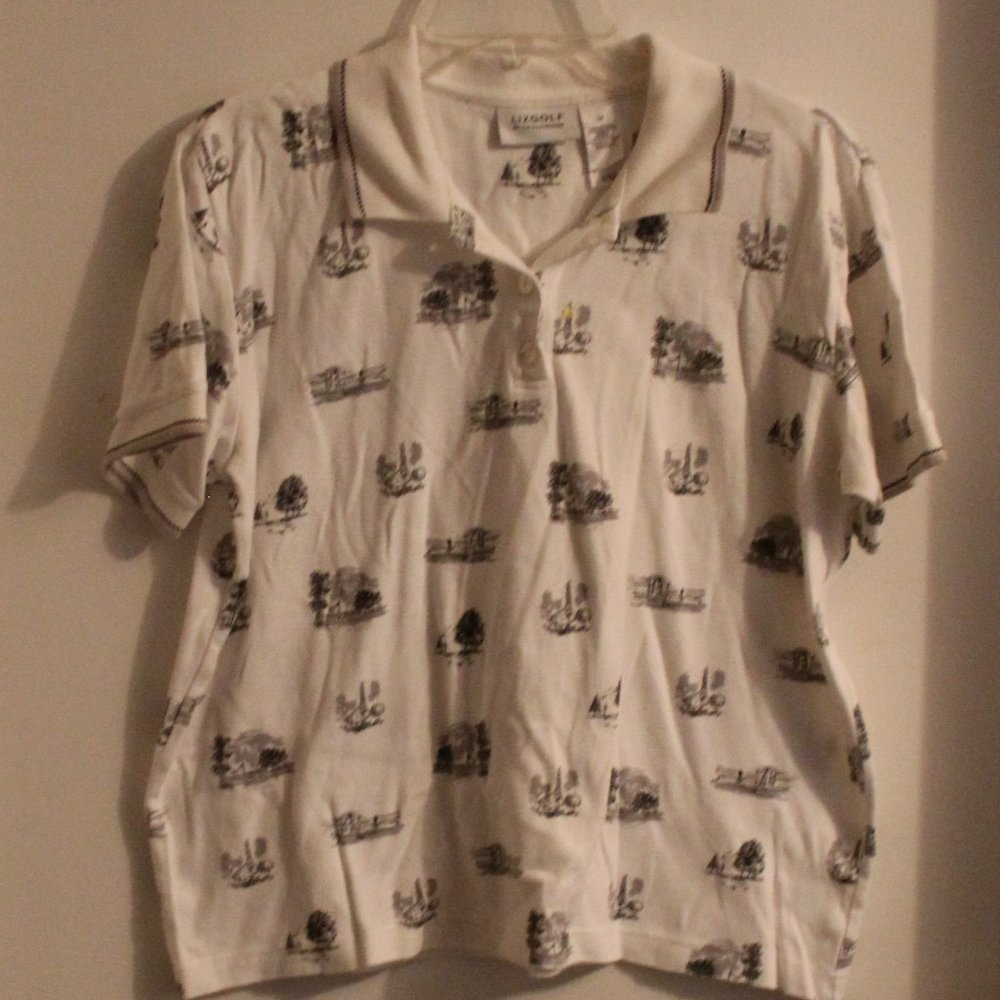Liz Golf White Golf themed print Polo